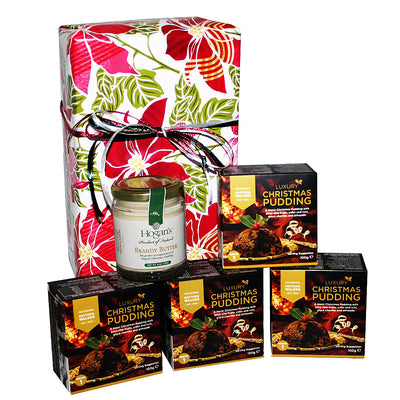 4 Christmas Plum Puddings & Brandy Butter Hard Sauce Gift SetSet