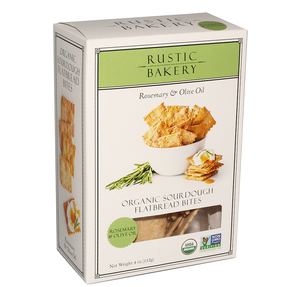 Rustic Bakery Rosemary & Olive Oil Crackers - Organic Sourdough - Flatbread Bites