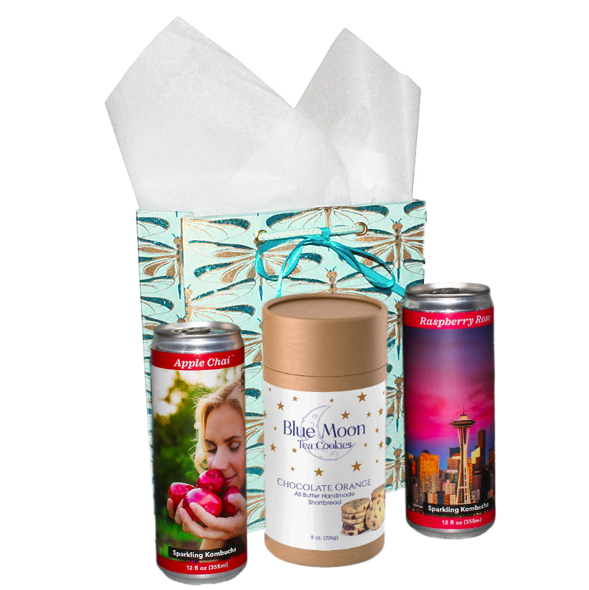 Gifts for a Foodie Gift Set Kombucha Tea & Chocolate Orange Cookies 