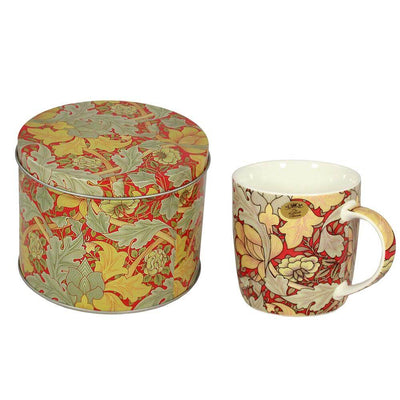 William Morris Red & Gold Leaf Tea Cup and Tin